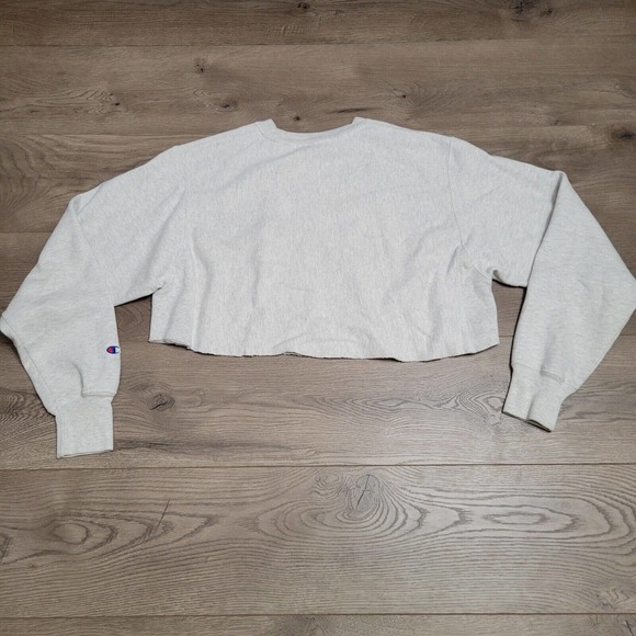 Champion Sweatshirt Womens Large Gray Crop Reverse Weave Sweater Lounge Casual - Picture 6 of 7